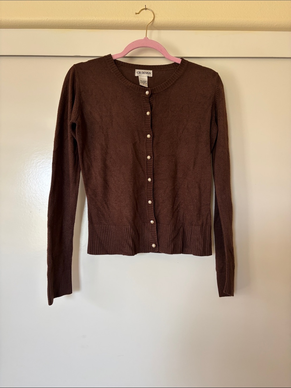 Women's Brown Button-Front Crewneck Sweater